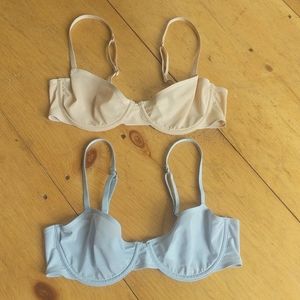 Aerie Sheer Mesh Underwire Bras 34C Baby Blue / Beige Nude Unlined Lingerie